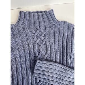 LL Bean Women 100% Cotton Cable-Knit Crewneck Sweater Lavender, Large